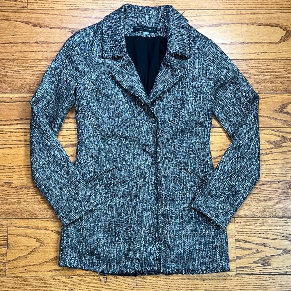 House of Harlow x Revolve Black Old Money Long Tweed Tailored Blazer QQ